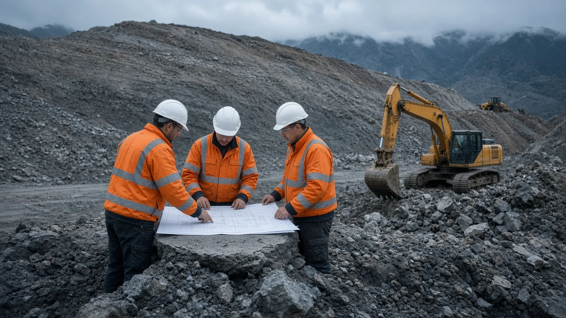 Engineers reviewing construction plans